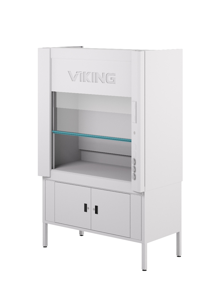 Fume cupboard LLC with metal storage unit